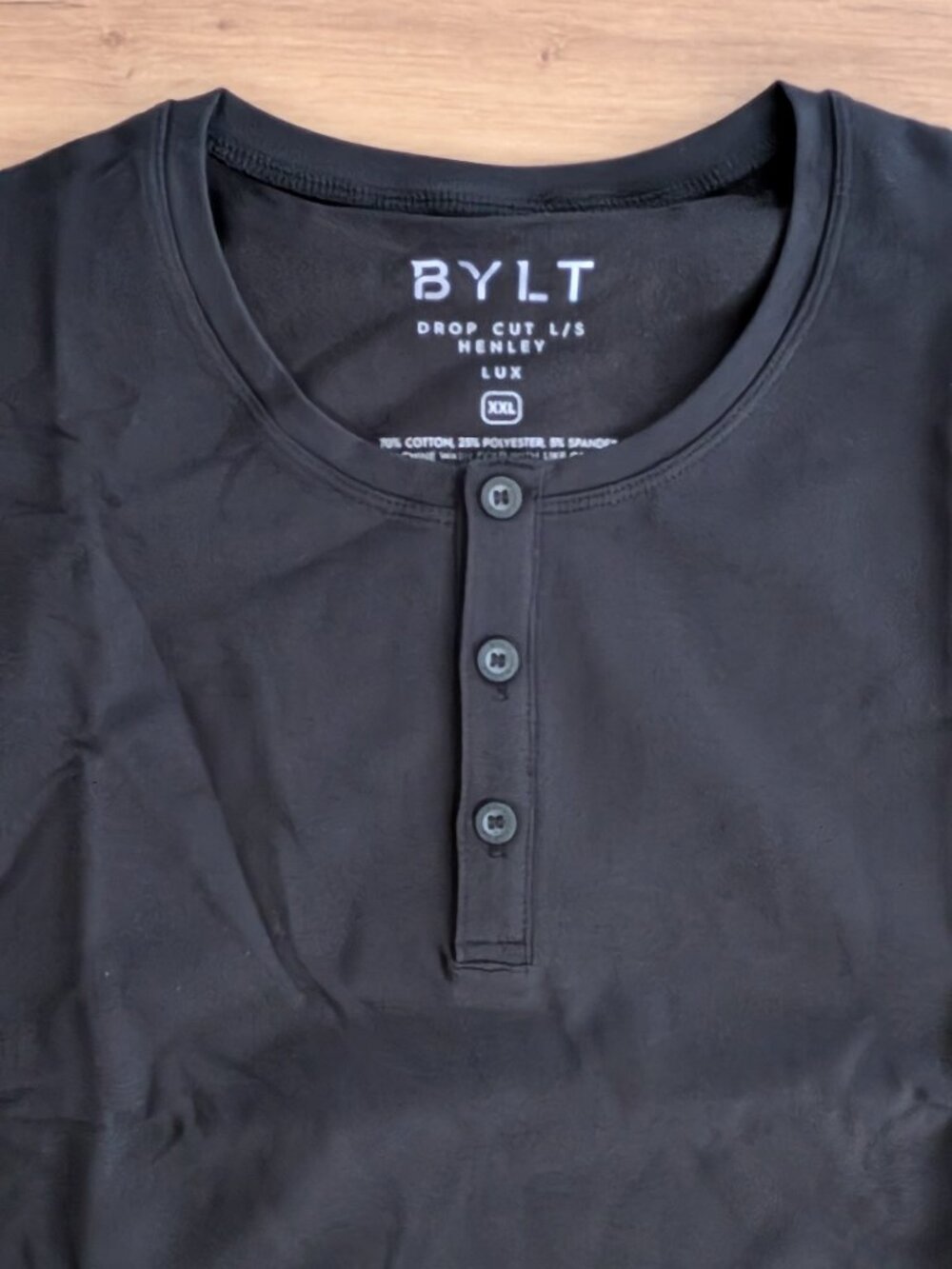 NWT BYLT Drop-Cut LUX Long Sleeve Henley Shirt Black Men's 2XL - Picture 5 of 6